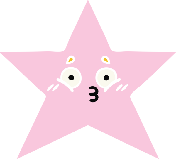 Bir insan tarafından çizilmiş yıldız balığının düz renkli retro karikatürü