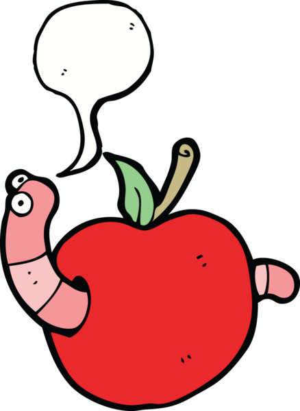 Bir insan tarafından çizilmiş konuşma baloncuklu elma solucanı.