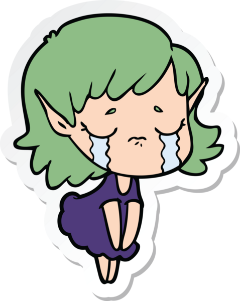 Bir insan tarafından çizilmiş ağlayan bir elf kızının çıkartması.