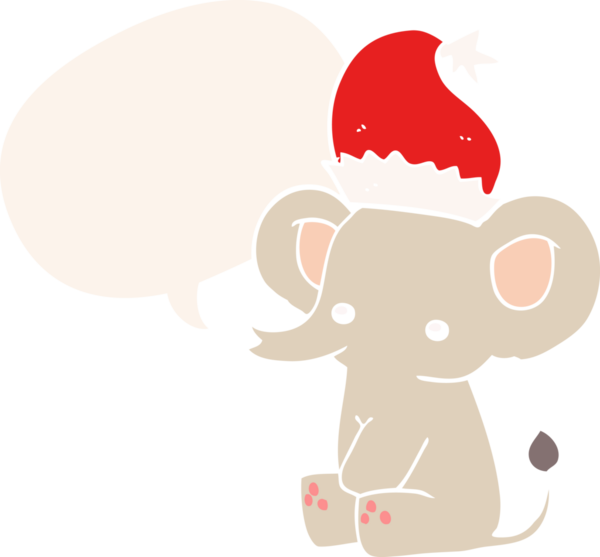 Bir insan tarafından çizilmiş konuşma baloncuğu olan şirin bir Noel fili.