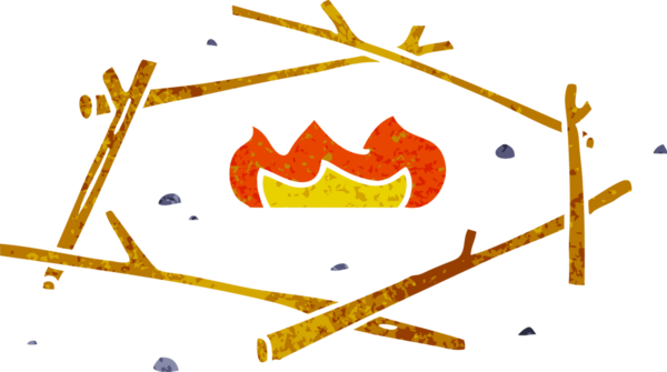 Bir insan tarafından çizilmiş bir kamp ateşinin el çizimi karikatürü.