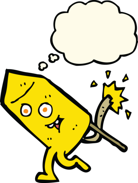 Bir insan tarafından çizilmiş düşünce baloncuklu komik havai fişek karakteri.