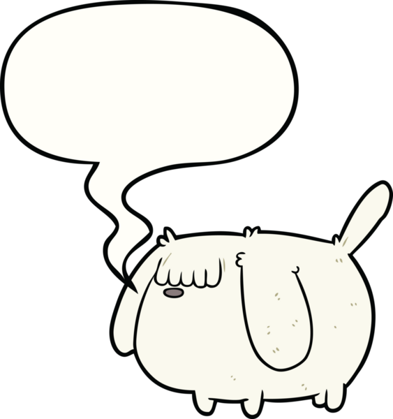 Bir insan tarafından çizilmiş konuşma balonlu komik çizgi film köpeği.