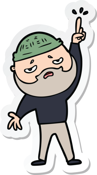 Bir insan tarafından çizilmiş sakallı endişeli bir karikatür çıkartması.