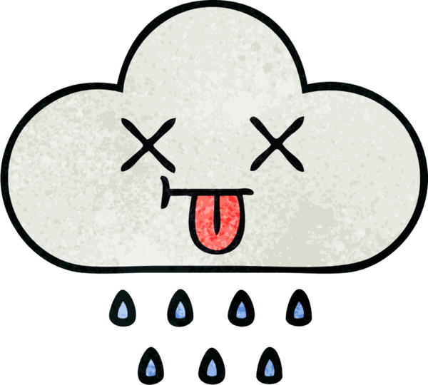 Bir insan tarafından çizilmiş yağmur bulutunun retro grunge desen karikatürü