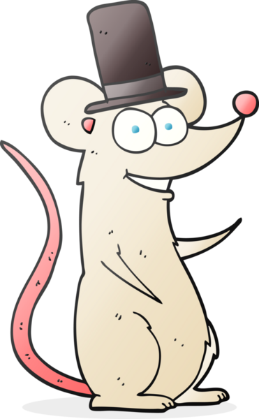 Bir insan tarafından çizilmiş silindir şapkalı çizgi film faresi.