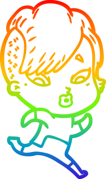 gökkuşağı gradyan çizgi çizimi bir insan tarafından çizilmiş bilim kurgu elbiseli bir kızı şaşırttı