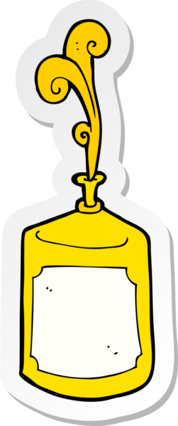 Bir insan tarafından çizilmiş hardal şişesi fışkırtan bir karikatür çıkartması.