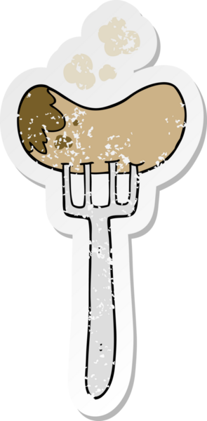 Bir insan tarafından çizilmiş sosis ve çatalın sıkıntılı çıkartması.