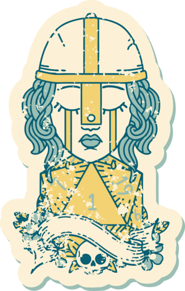 Retro Dövme Tarzı Ağlayan İnsan Dövüşçüsü Bir insan tarafından çizilmiş doğal bir D20 zar ile