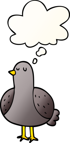 Düşünce baloncuğu olan çizgi film kuşu bir insan tarafından çizilmiş.