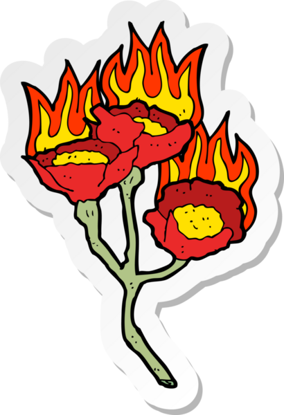 Bir insan tarafından çizilmiş yanan çiçeklerin çıkartması.