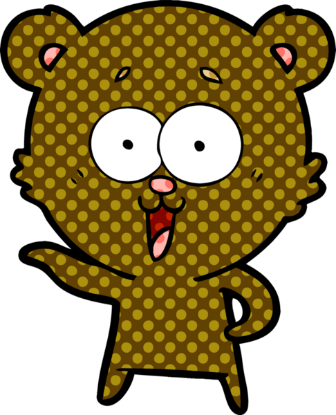 Bir insan tarafından çizilmiş gülen oyuncak ayı çizgi filmi.