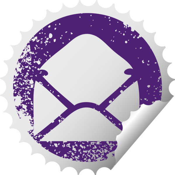 Bir insan tarafından çizilen kağıt zarfın çizilmiş dairesel kabuk soyma etiketi.