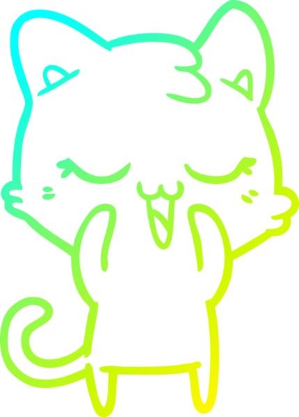 Bir insan tarafından çizilmiş mutlu çizgi film kedisinin soğuk gradyan çizgisi.