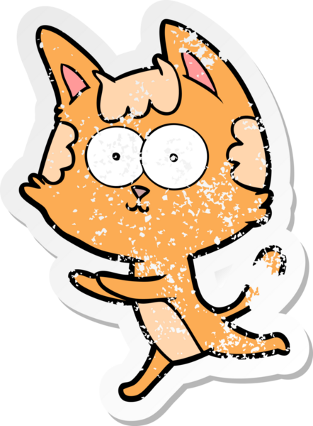 Bir insan tarafından çizilmiş mutlu çizgi film kedisinin sıkıntılı çıkartması.