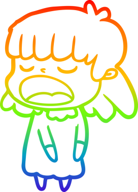 Gökkuşağı gradyan çizgi çizimi Bir insan tarafından yüksek sesle çizilen bir kadın karikatürü