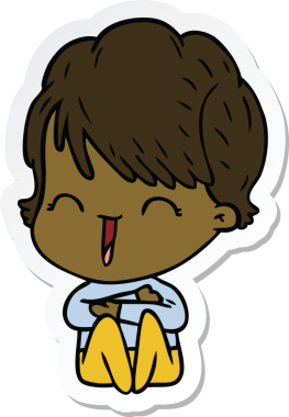 Bir insan tarafından çizilmiş gülen bir karikatür çıkartması.