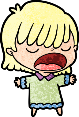 Çizgi filmdeki kadın bir insan tarafından yüksek sesle çizilmiş.