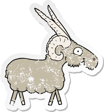 Bir insan tarafından çizilmiş karikatür keçisinin sıkıntılı çıkartması.