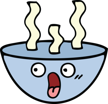 Bir insan tarafından çizilmiş sıcak çorba karikatürü.