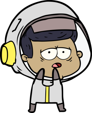 Bir insan tarafından çizilmiş yorgun astronot çizgi filmi.