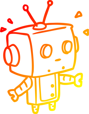 Bir insan tarafından çizilmiş sevimli, şaşırmış bir robotun sıcak çizgi çizimi