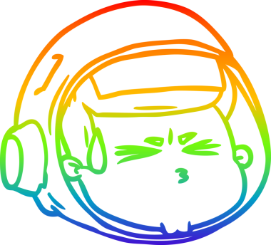 Bir insan tarafından çizilen gökkuşağı gradyan çizimi stresli astronot yüzü