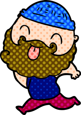 Bir insan tarafından çizilmiş sakallı, koşan bir adam.