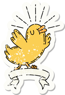 Bir insan tarafından çizilmiş eski bir dövme stili mutlu bir kuş.