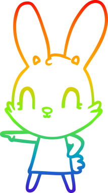 Gökkuşağı gradyan çizgisi. Bir insan tarafından çizilmiş şirin bir tavşan çizimi.