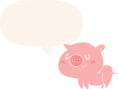 Bir insan tarafından çizilmiş eski moda konuşma baloncuklu şirin domuz.