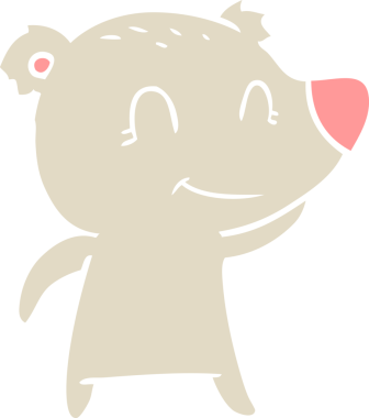 Bir insan tarafından çizilmiş gülümseyen ayı düz renkli çizgi film.