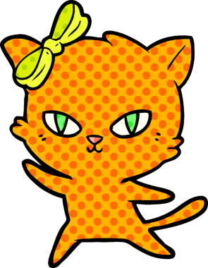 Bir insan tarafından çizilmiş sevimli çizgi film kedisi.