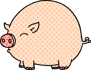 Bir insan tarafından çizilmiş çizgi roman tarzı tuhaf bir domuz.