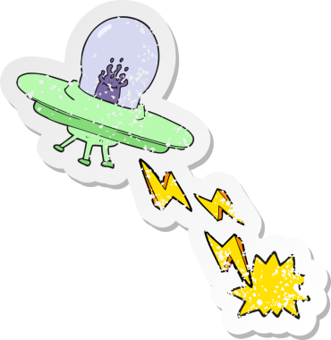 Bir insan tarafından çizilmiş bir uçan daire desenli karikatür çıkartması.