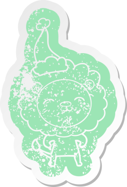 Bir insan tarafından çizilmiş Noel Baba şapkası takan bir aslanın sıkıntılı karikatürü.