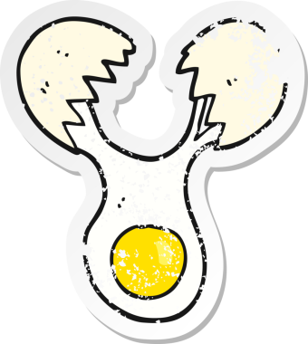 Bir insan tarafından çizilmiş kırık bir yumurtanın retro sıkıntılı çıkartması.