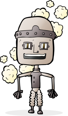 Bir insan tarafından çizilmiş komik, yaşlı bir robot.