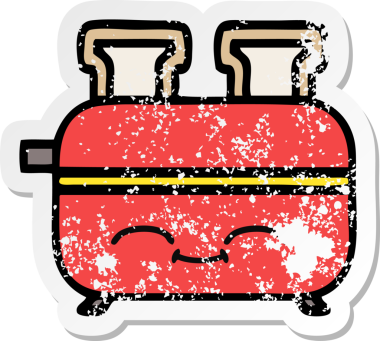 Bir insan tarafından çizilmiş bir ekmek kızartma makinesinin hüzünlü çıkartması.