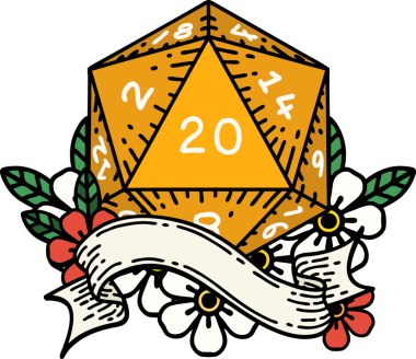 Retro Dövme Biçimi Doğal 20 D20 zar bir insan tarafından çizildi