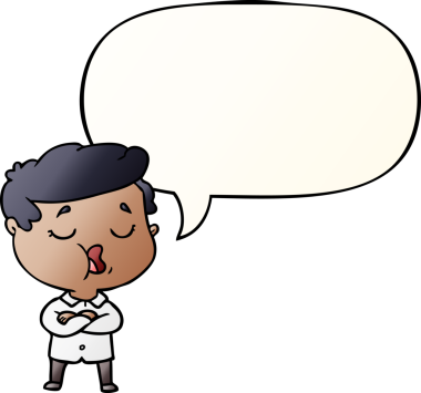 Çizgi filmci, bir insan tarafından çizilmiş yumuşak bir gradyan tarzla konuşma baloncuğuyla konuşuyor.