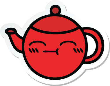 Bir insan tarafından çizilmiş şirin bir çaydanlığın çıkartması.