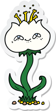 Bir insan tarafından çizilmiş şirin bir karikatür çiçeğinin çıkartması.