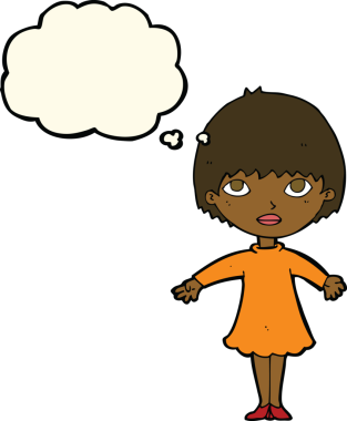 Bir insan tarafından çizilmiş düşünce balonlu bir kadın.