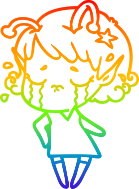 Gökkuşağı gradyan çizgisi, bir insan tarafından çizilmiş ağlayan uzaylı bir kızın çizimi.