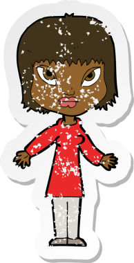 Bir insan tarafından çizilmiş, kolları açık, karikatür bir kadının gerilmiş çıkartması.