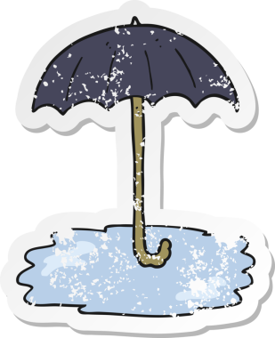 Bir insan tarafından çizilmiş ıslak şemsiyeli karikatür çıkartması.