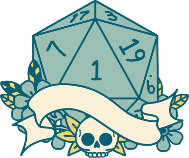 Retro Dövme Biçimi Doğal Bir d20 zar bir insan tarafından çizildi