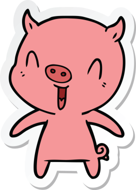 Bir insan tarafından çizilmiş mutlu çizgi film domuzu çıkartması.